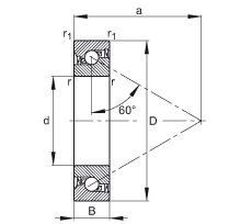 推力角接觸球軸承 BSB035072-2RS-T, 單向，接觸角 a = 60°，限制公差，兩側(cè)唇密封