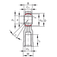 桿端軸承 GIKSL20-PS, 根據(jù) DIN ISO 12 240-4 標(biāo)準(zhǔn)，特種鋼材料，帶左旋內(nèi)螺紋，免維護(hù)
