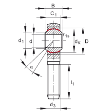 桿端軸承 GAKSR20-PS, 根據(jù) DIN ISO 12 240-4 標(biāo)準(zhǔn)，特種鋼材料，帶右旋外螺紋，免維護(hù)