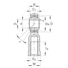 桿端軸承 GIKL25-PB, 根據(jù) DIN ISO 12 240-4 標(biāo)準(zhǔn)，帶左旋內(nèi)螺紋，需維護(hù)