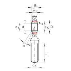 桿端軸承 GAL45-UK-2RS, 根據(jù) DIN ISO 12 240-4 標(biāo)準(zhǔn)，帶左旋外螺紋，免維護(hù)，兩側(cè)唇密封