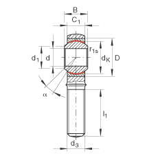 桿端軸承 GAKL6-PW, 根據(jù) DIN ISO 12 240-4 標(biāo)準(zhǔn)，帶左旋外螺紋，需維護(hù)