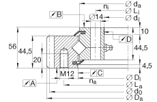 交叉滾子軸承 XSA140944-N, 標(biāo)準(zhǔn)系列 14， 外部的齒輪齒，兩側(cè)唇密封