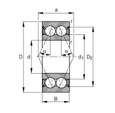 角接觸球軸承 3002-B-2Z-TVH, 雙列，雙側(cè)間隙密封，接觸角 α = 25°
