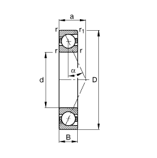 主軸軸承 B7219-E-T-P4S, 調(diào)節(jié)，成對或單元安裝，接觸角 α = 25°，限制公差