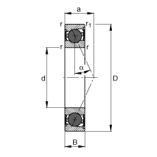 主軸軸承 HCB7209-E-2RSD-T-P4S, 調(diào)節(jié)，成對或單元安裝，接觸角 α = 25°，陶瓷球，兩側(cè)唇密封，非接觸，限制公差