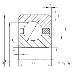 薄截面軸承 CSEB045, 角接觸球軸承，類型E，運行溫度 -54°C 到 +120°C