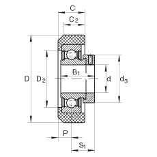 外球面球軸承 RCRA20/46-FA106, 帶橡膠插入件，偏心鎖圈定位， 兩側(cè) P 型密封