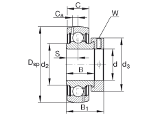 外球面球軸承 GRA012-NPP-B-AS2/V, 球面外圈，偏心鎖圈定位， 兩側(cè) P 型密封，英制孔